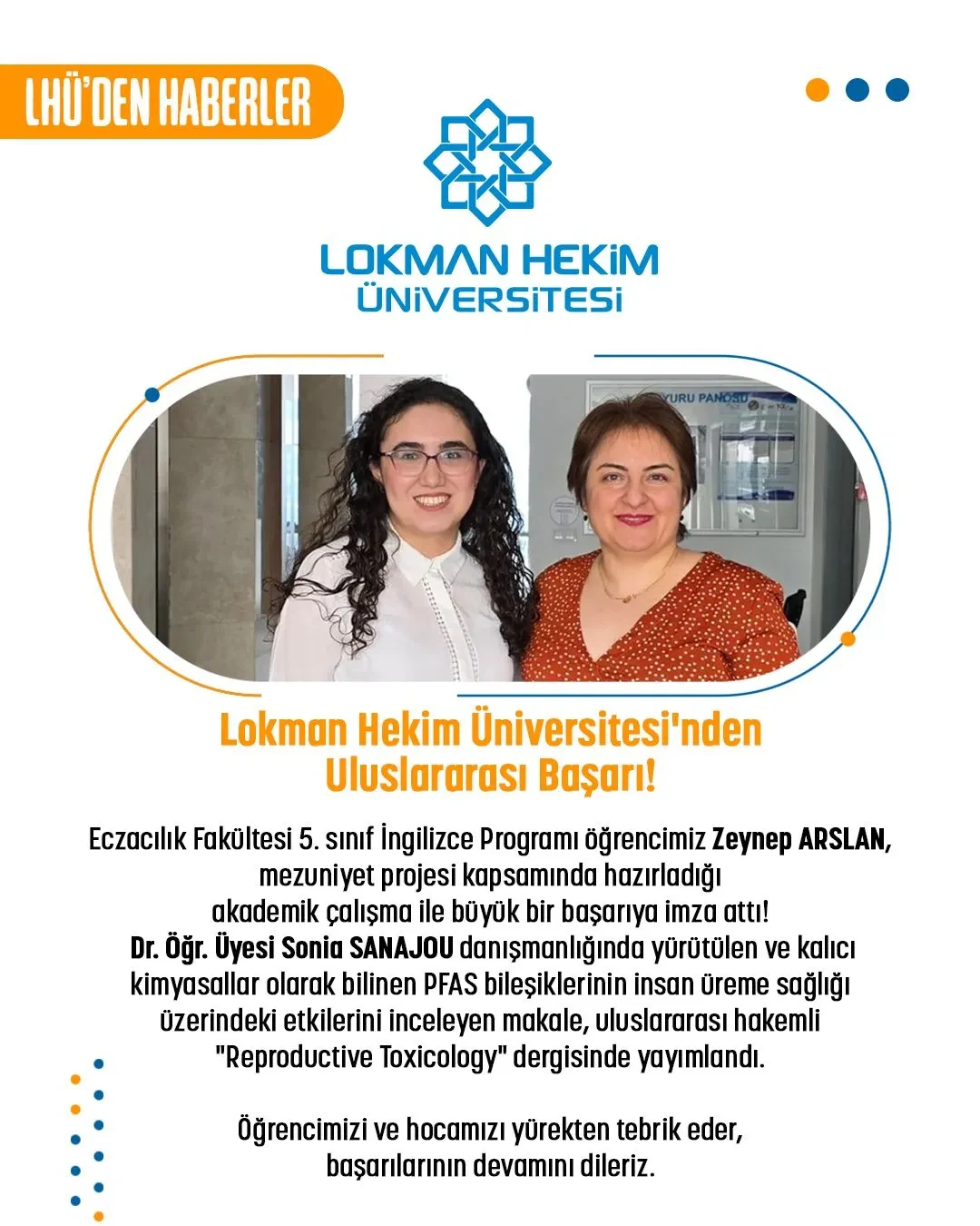 Eczacılık Öğrencimiz Zeynep Arslan'dan Uluslararası Akademik Yayın Başarısı