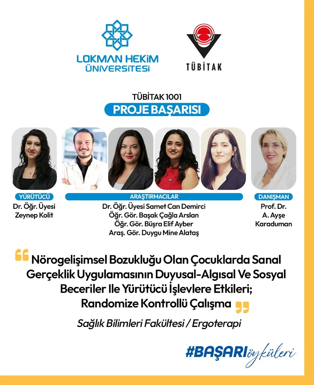 LHÜ Ergoterapi Bölümü'ne TÜBİTAK 1001 Proje Desteği