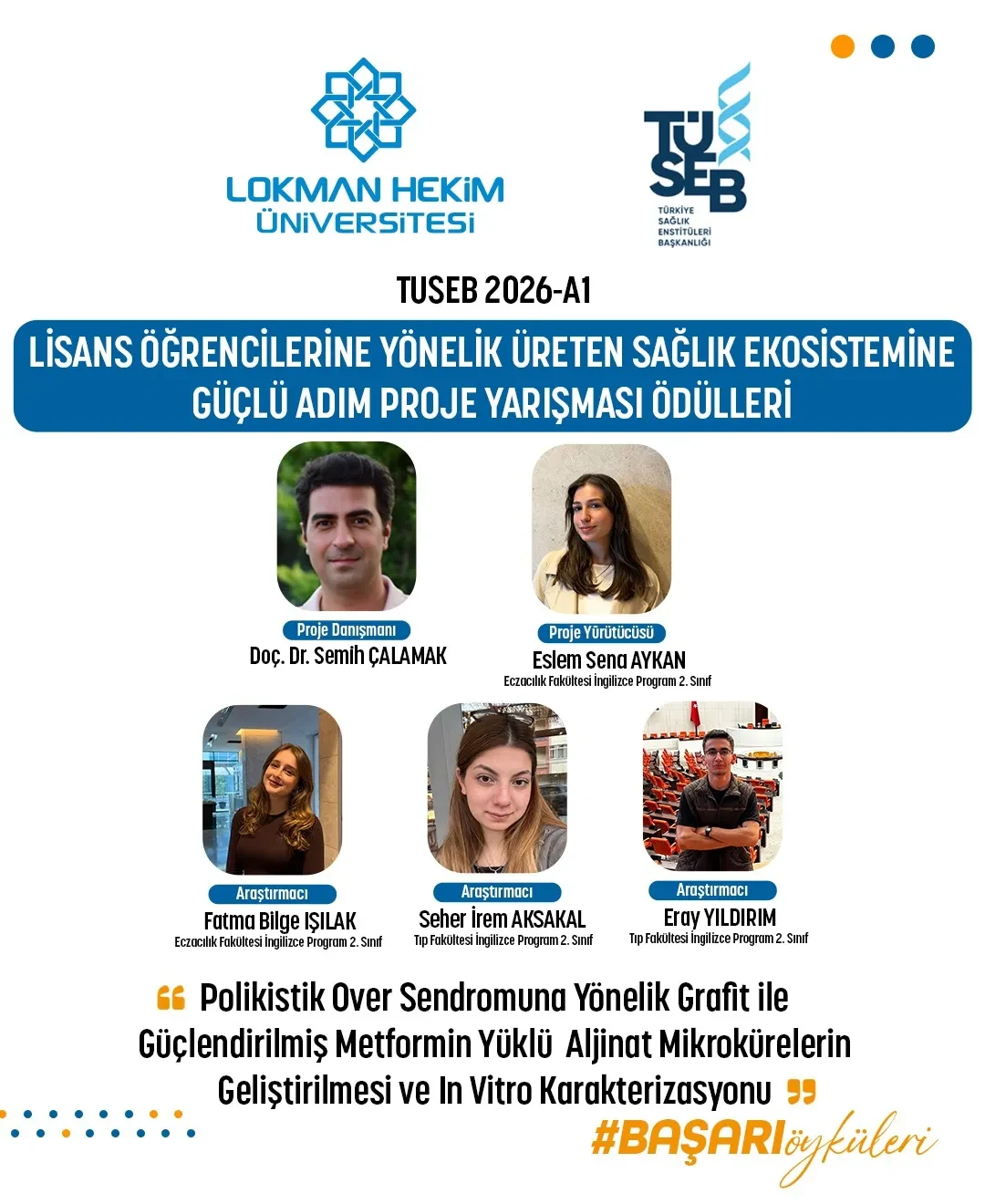TÜSEB 2026-A1 Proje Yarışmasında Lokman Hekim Üniversitesi Öğrencilerinden Ödüllü Başarı